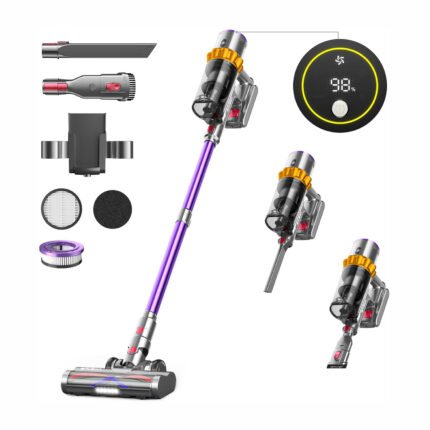 Anyson 45000 Pa/550 W/70 min Cordless Vacuum Cleaner, 1.6 L Battery Vacuum Cleaner, Super Quiet, Battery Vacuum Cleaner, Self-Charging with LED Display/Anti-Tangle Brush, Stick Vacuum Cleaner for Hard